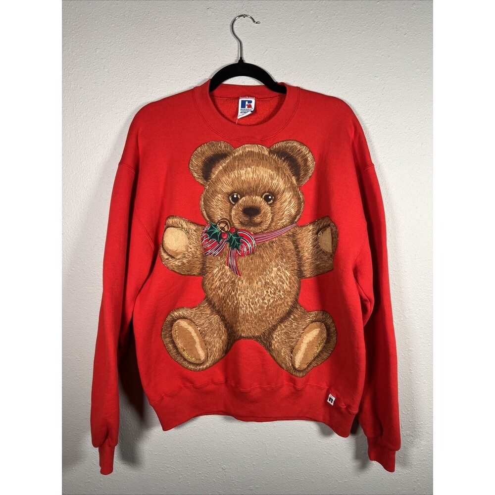 Vintage Red Christmas Sweater With Teddy Bear #49